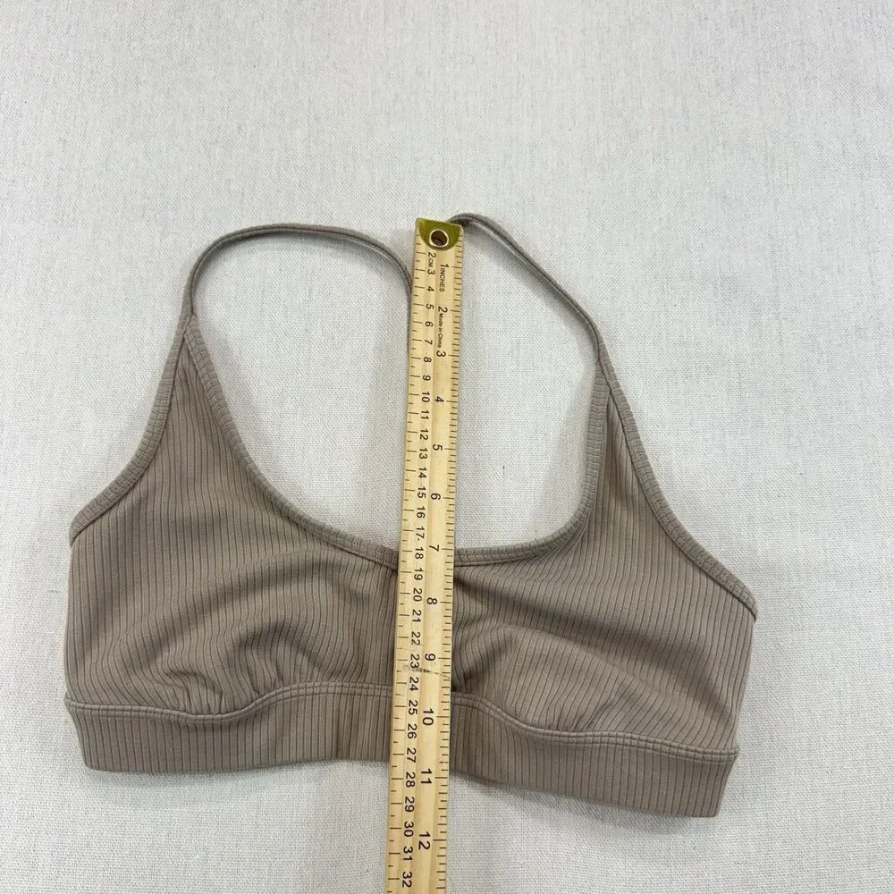 ALO Yoga Beige Ribbed Blissful Athletic Sporty Workout Sports Bra Size S